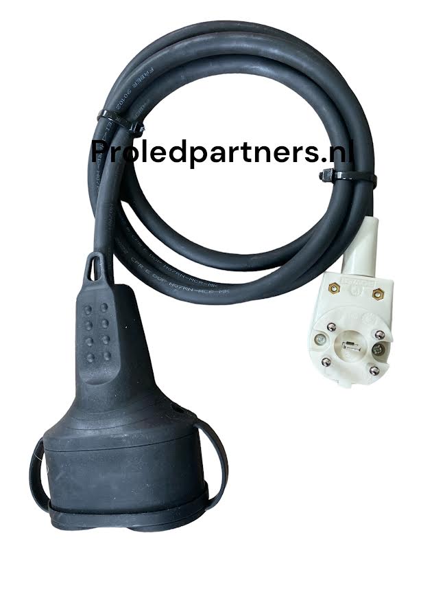 Proledpartners Perilex stekker / verloopsnoer van perilex naar 1 fase 16A 230V duo wcd lengte 2 meter 3x2.5mm Hittebestendig extra dikke rubberen kabel.