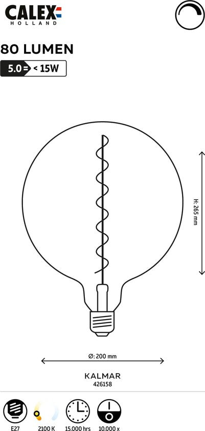 Calex Lichtbron E27 XXL - Glas - Grijs - 20 x 27 x 20 cm (BxHxD)