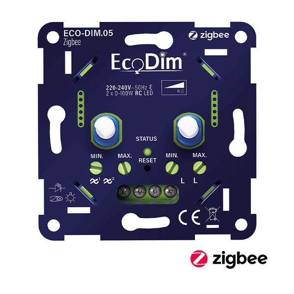 ZIGBEE LED DIMMER DUO  2x 0-100W  FASE AFSNIJDING (RC) ECO-DIM.05-ZIGBEE