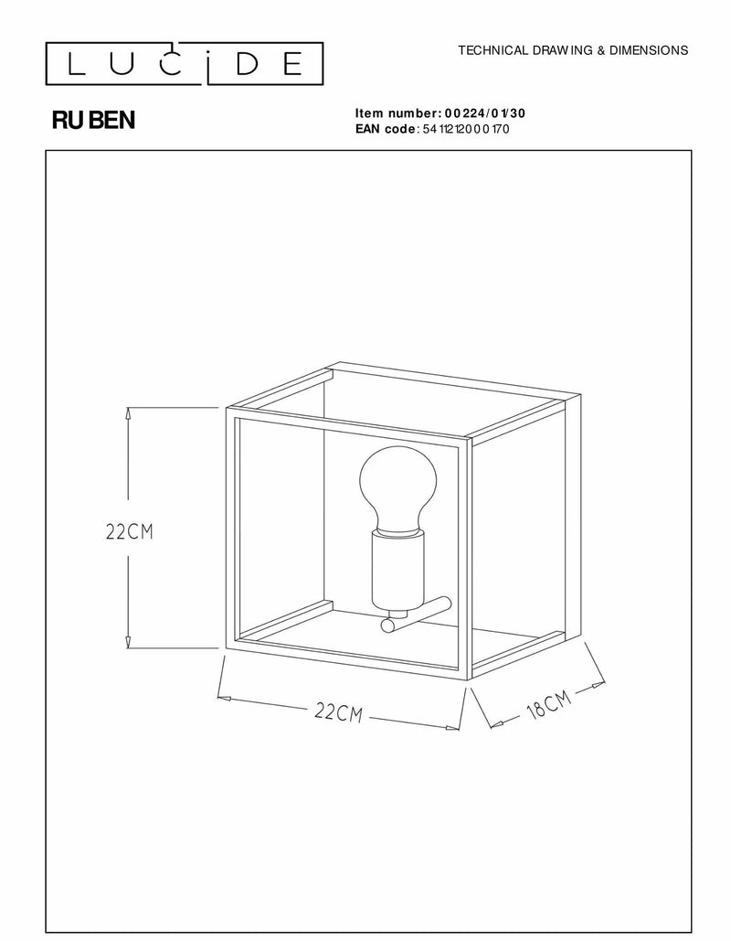 Wandlamp Ruben Lucide IP20