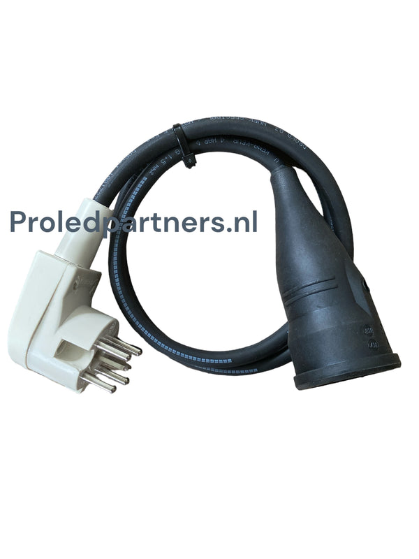 Proledpartners  Perilex verloopstekker  Neopreen -hitte bestendig- zwart lengte 1  t/m 10 meter. 3x2.5mm Perilex verloopsnoer  naar 16A 230V voor Professioneel gebruik.