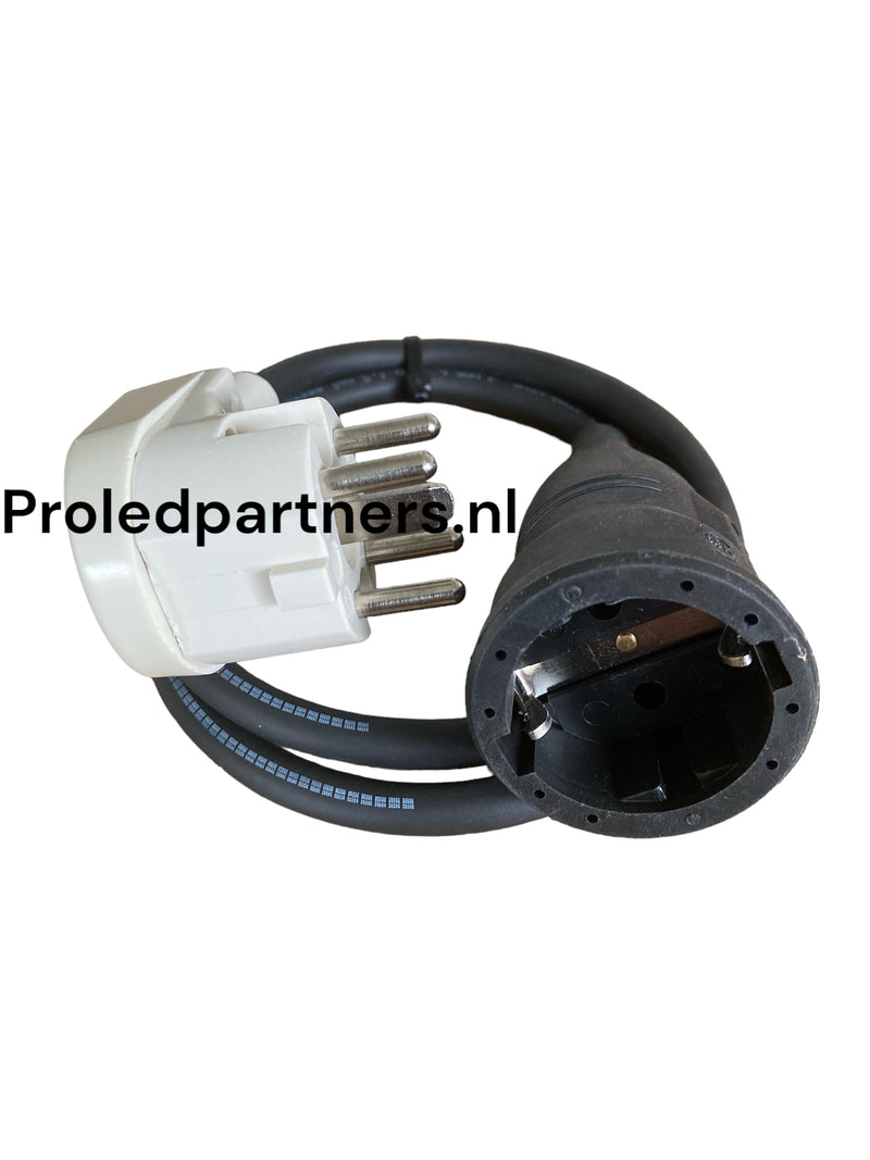 Proledpartners  Perilex verloopstekker  Neopreen -hitte bestendig- zwart lengte 1  t/m 10 meter. 3x2.5mm Perilex verloopsnoer  naar 16A 230V voor Professioneel gebruik.
