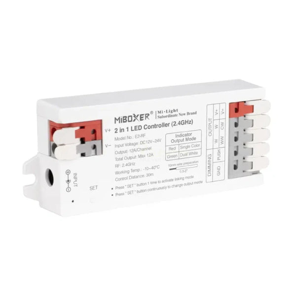 MiBoxer LED controller 2,4GHz 2 in1 enkele kleur dubbel wit 12 24V-bediening E2-RF