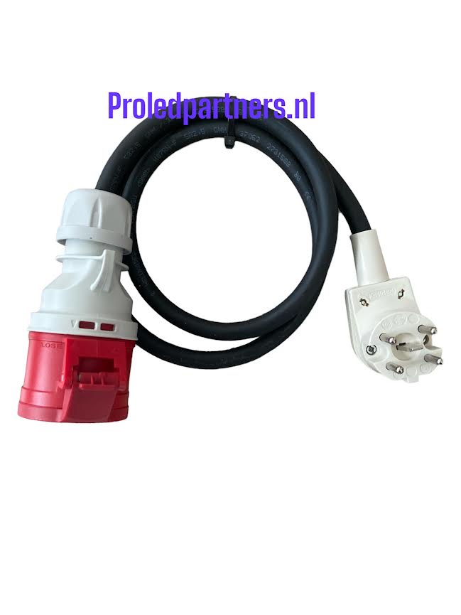 PROLEDPARTNERS® Perilex 16A-5p-400V naar 16A CEE-5p-400V Krachtstroom verloop kabel Type: H07 RN-F neopreen 0.5 t/m 10 meter 3x16A - aarde - nul.