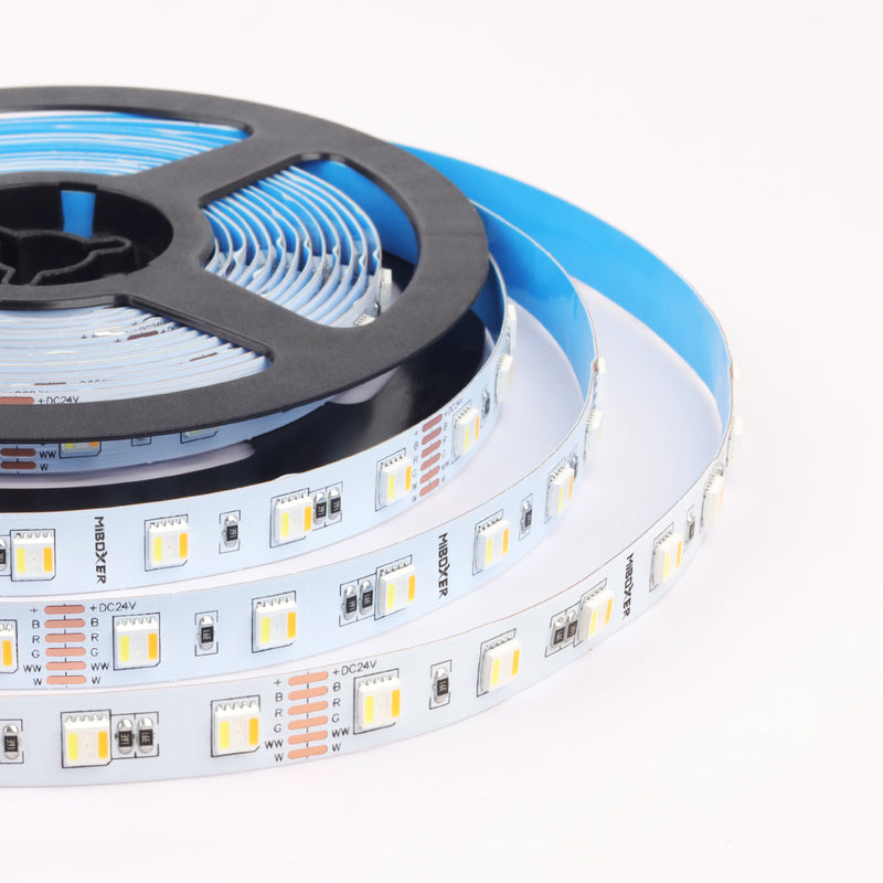 Proledpartners LED-stripmodel SMD5050 4-in-1 - 60 LED's per meter -24v-9.6w/meter CCT RGBW - 3000K Kleur RGB + WARM Wit - IP68