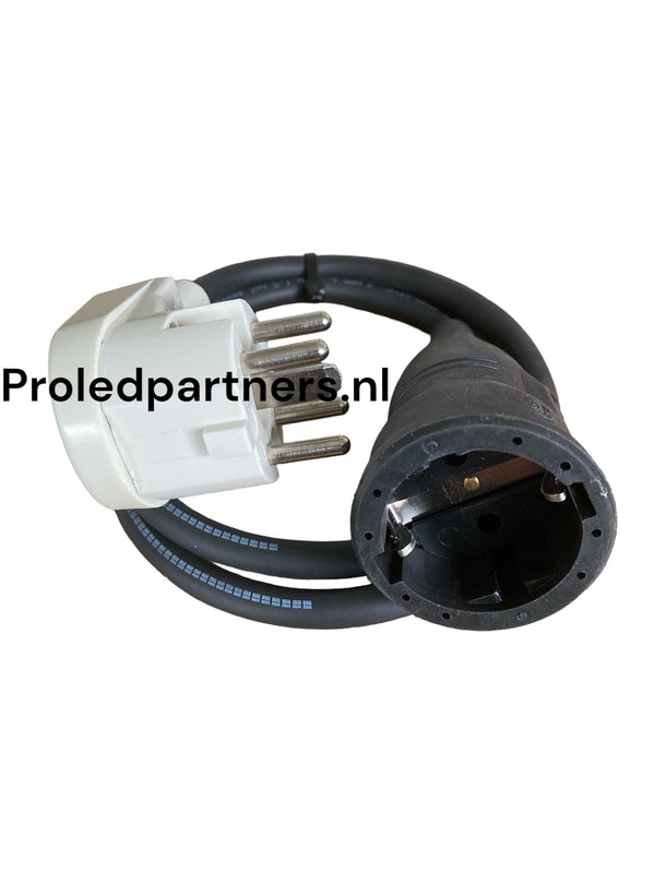 PROLEDPARTNERS® Professionele Perilex verloopsnoer van Perilex naar 16A 230V contrastekker hittebestendig H07 RN-F neopreen ZWART 3x2.5mm incl. btw